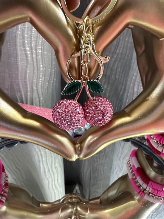 Unlisted Accessories - Unlisted Pink Crystal Cherry Keychain Card Holder Charm